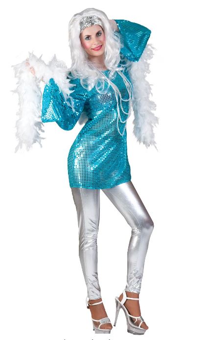 verhuur - carnaval - Disco 70-80 - Glitterjurk blauw paillet